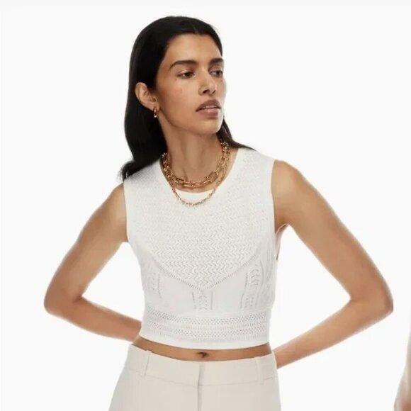 Babaton Tops - Babaton Pointelle Cropped Sweater Tank in White M
